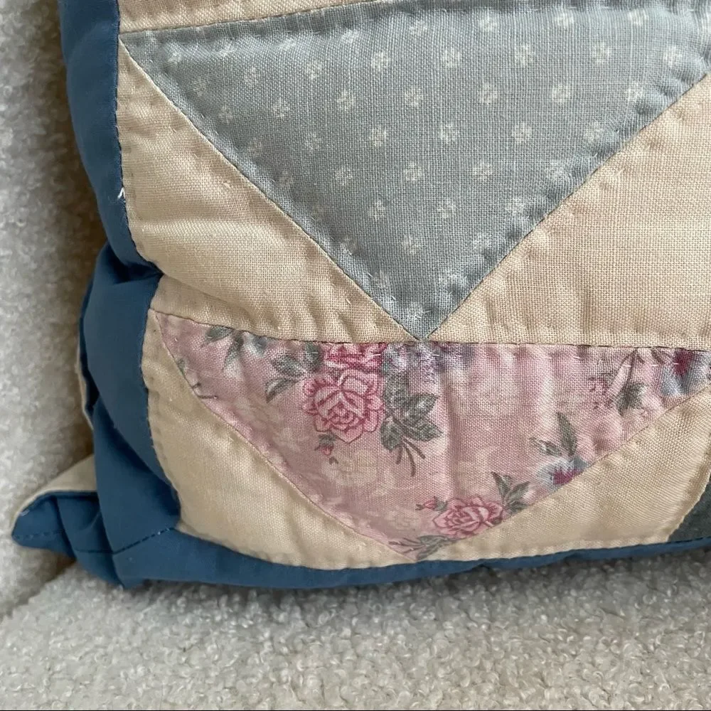 Vintage 14” Square Quilt Pillow Blue Pink County Cottage